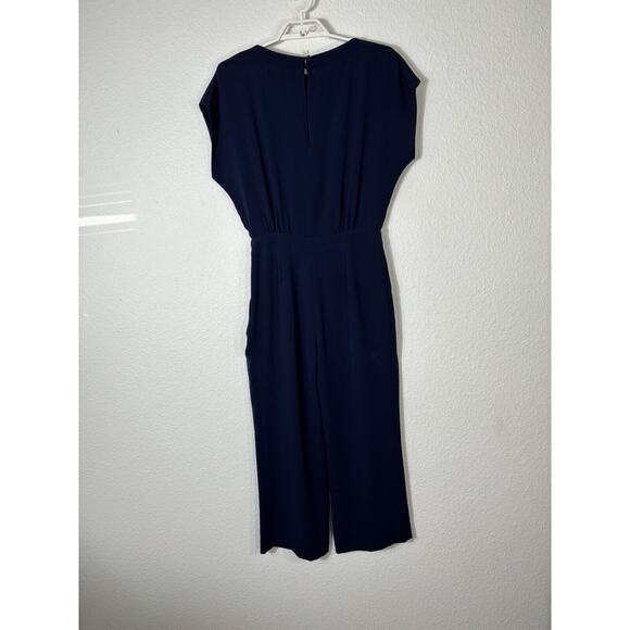 DVF Jumpsuit Womens 6 Navy Blue Triacetate Blend Solid Short Sleeve - Picture 7 of 14